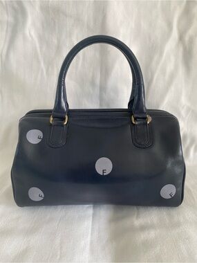 FENDI Vintage Navy Leather Satchel Handbag
